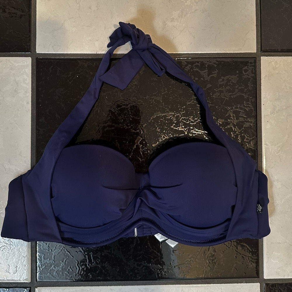 LA VIE EN ROSE NAVY BLUE BANDEAU HALTER BIKINI TOP - SIZE SMALL